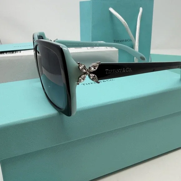 Tiffany & Co. Teal Sunglasses Set Tiffany & Co TF4047B Sunglasses Black Tiffany Blue BNWT Full  main image 4